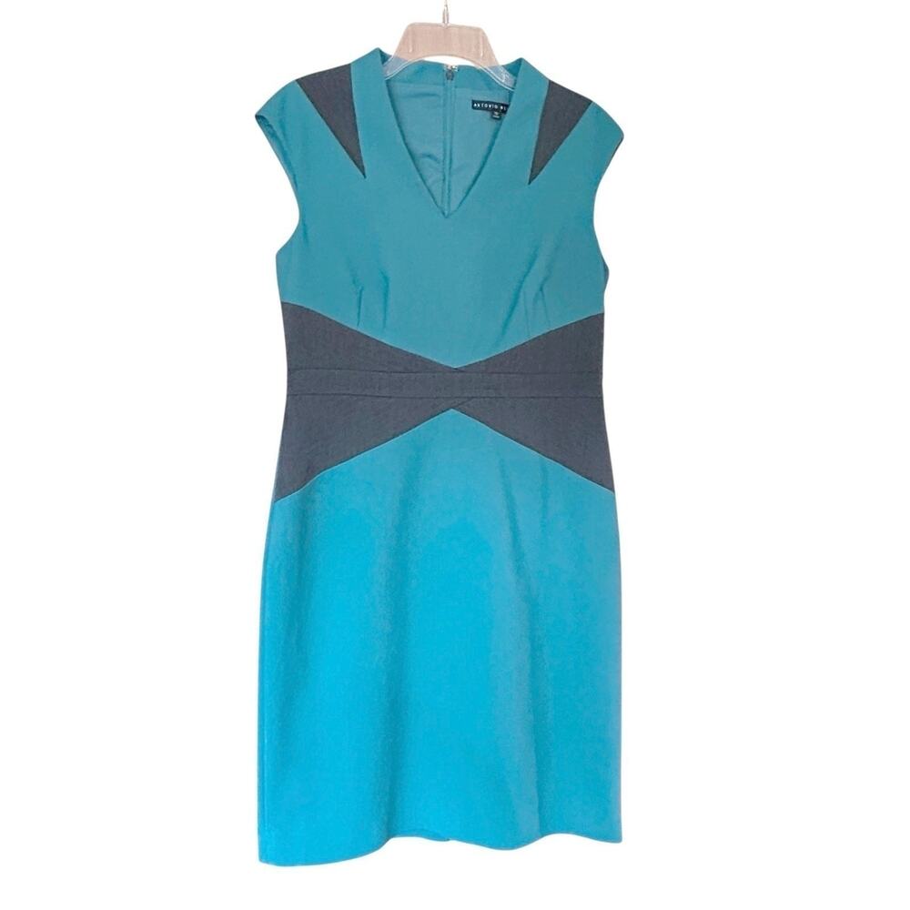 Antonio Melani‎ Carden Dress Size 10 Teal Gray Sleeveless Career Sheath NWT